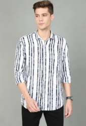 Slim Fit Striped design Black n White Lycra Shirt