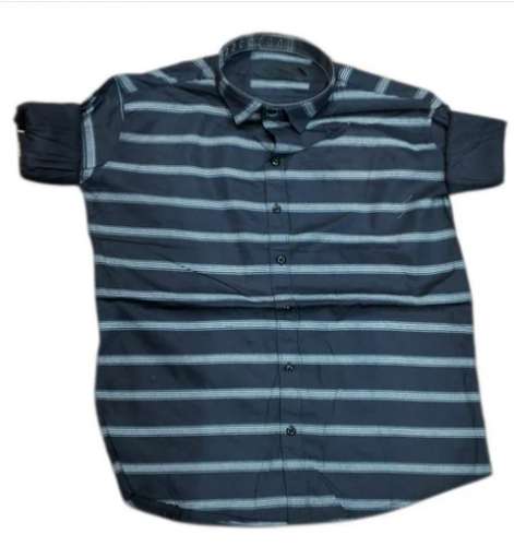 Cotton Stripes Mens Navy Blue Shirt