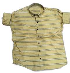  Cotton Yellow Horizontal Stripes Cotton  Shirt