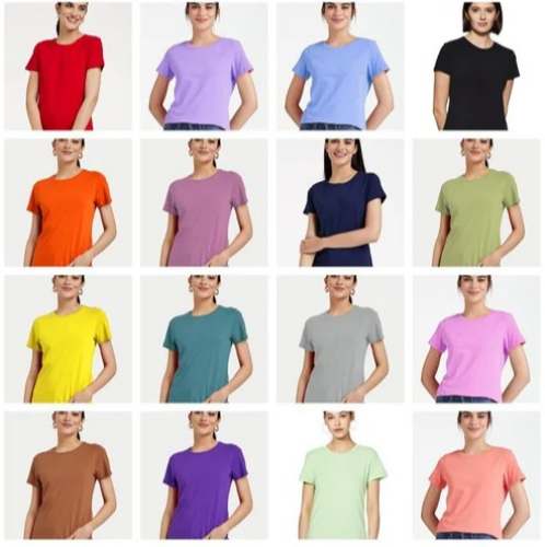  Ladies Solids Lycra Round T-Shirt