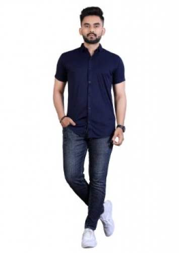 Mens Casual Plain Blue Shirt For Men