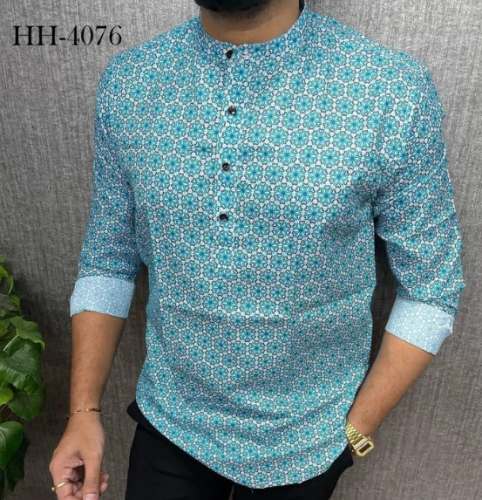 Sky Blue Printed Kurta Style Mens Shirt  by La Fabrila