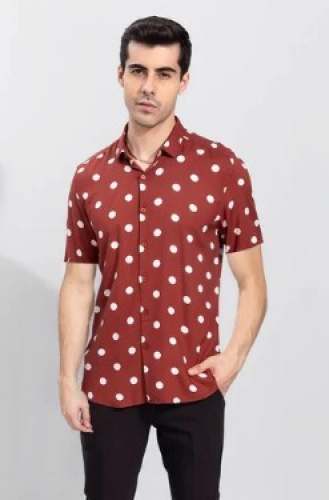 Mens Marron Half Sleeve Polka Dot Shirt