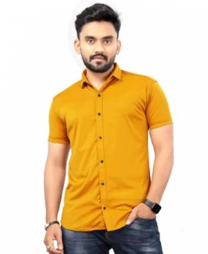 Mustard Yellow Lycra Mens Shirt