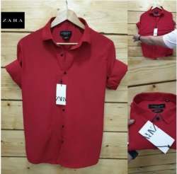 Plain Red Lycra Shirt For Mens