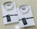 White Cotton Linen Printed Mens Shirt 