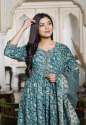 Beautiful Green Alia Cut Printed Kurti Set  thumb 1