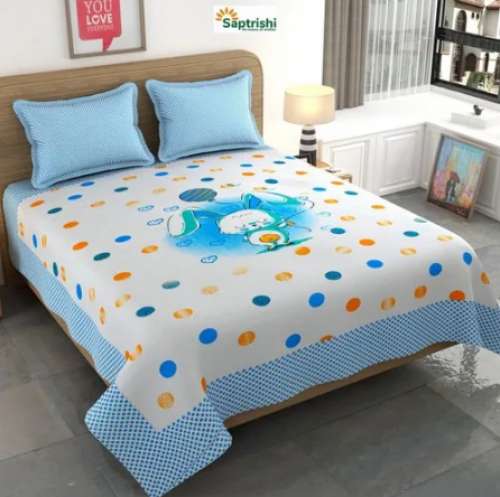 	King Multi colored Cotton Double Bedsheet by Saptrishi Textile Home