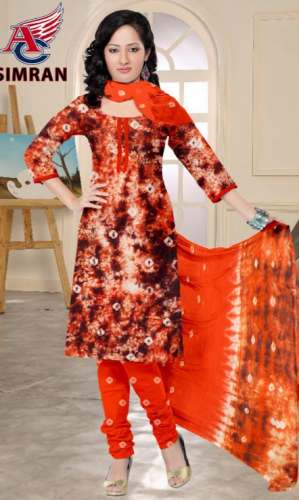 Orange Printed Bandhani Dress Material by Aayesha Creation