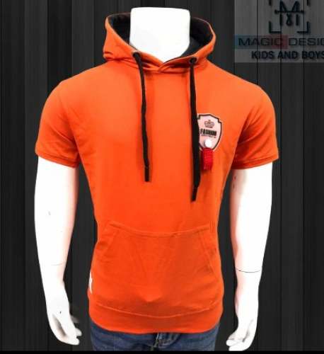 Orange Plain Mend Hoodie T shirt by Magic Design