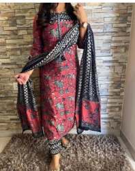 Ladies Cotton Kurti with Pant and Dupatta Set