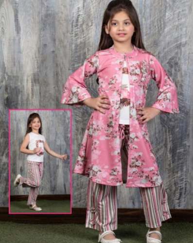 Kids Girls Pink Ready Made Suit by Mahalaxmi Kids Wear