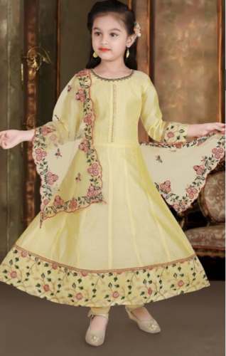 Yellow Girls Kids Printed Anarakli Dress by Mahalaxmi Kids Wear