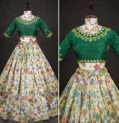 Elegant Printed Zarna Silk Lehenga Choli