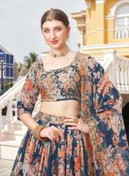 Party Wear Blue Organza Embroidered Lehenga 
