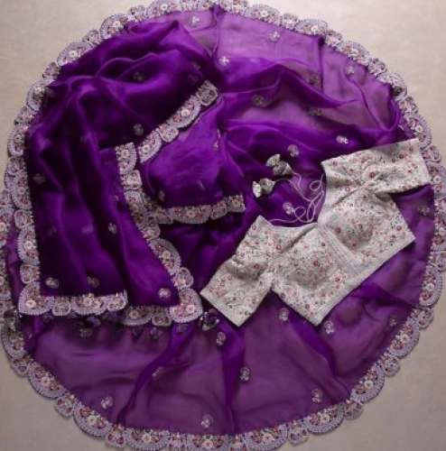 Purple Organza Saree With White Blouse by Ahesas Fashion