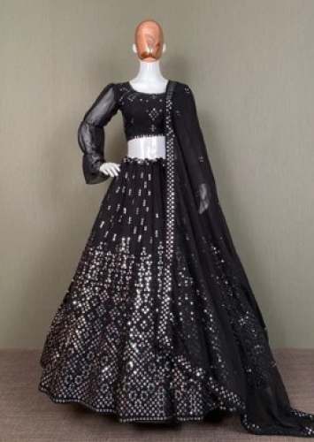 Stylish Semi Stitched Black Sequence Lehenga
