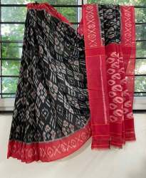 Beautiful Linen Print Red and Black Saree