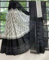 Black n white Zig zag linen Saree 