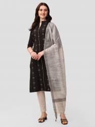 Fancy Black Chanderi Kurti Pant Dupatta Set