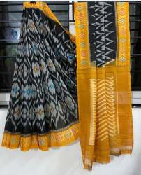 Fancy Grey and Yellow Linen Print Saree 