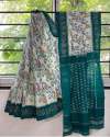 Green n White Digital print Linen Saree