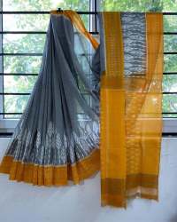 Grey and Yellow Linen Digital Print Saree