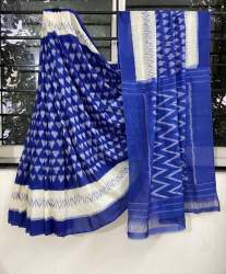Latest Blue Linen Digital Print Saree