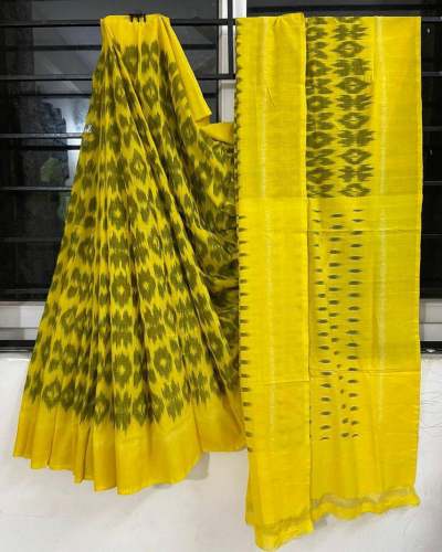 Mustard Yellow linen Printed saree