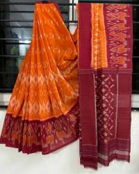 Orange n Red Linen Print Saree at Wholesale rate 
