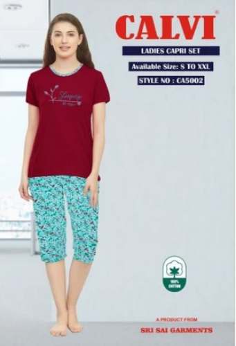 Ladies Hosiery Cotton Night Suit Capri Set by Sri Sai Garments