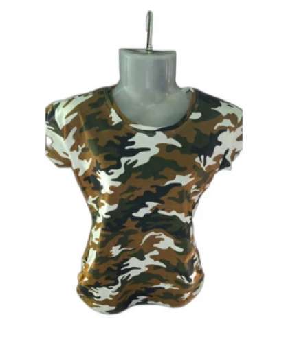 Ladies Half Sleeves Military Print Top