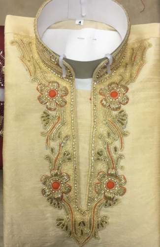 Mens Cream Color Sherwani  by Gaurav Kids Wears