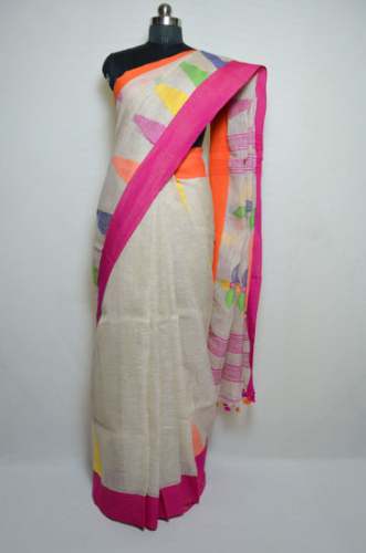 Beautiful Jamdani Cotton Linen saree by Tvis and Bliss