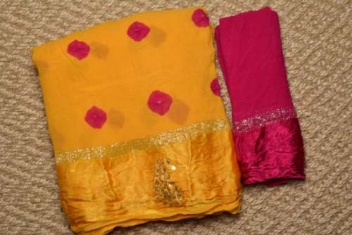 Fancy Yellow Georgette Bandhej Saree by Tvis and Bliss