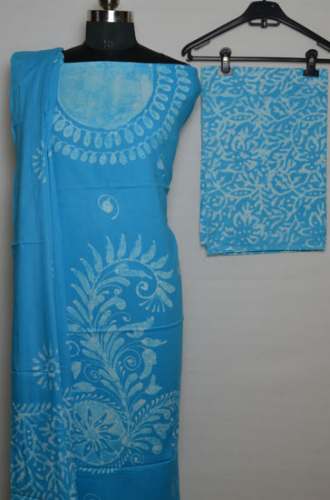 Sky Blue Hand Block Print Batik Dress Material  by Tvis and Bliss