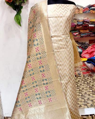 Banarasi Zigzag Badhni Silk Katan suit by Banshis Banarasi