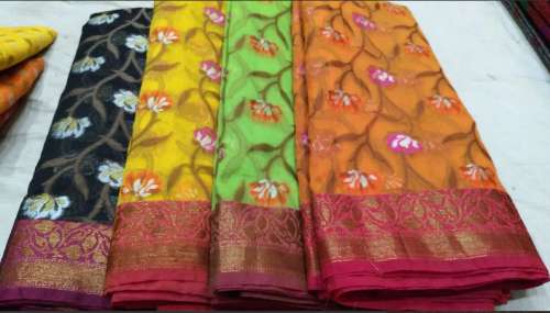 Banarasi Kora Silk Tanchui Embroidery Work saree  by Banarasi Karegar Collaction