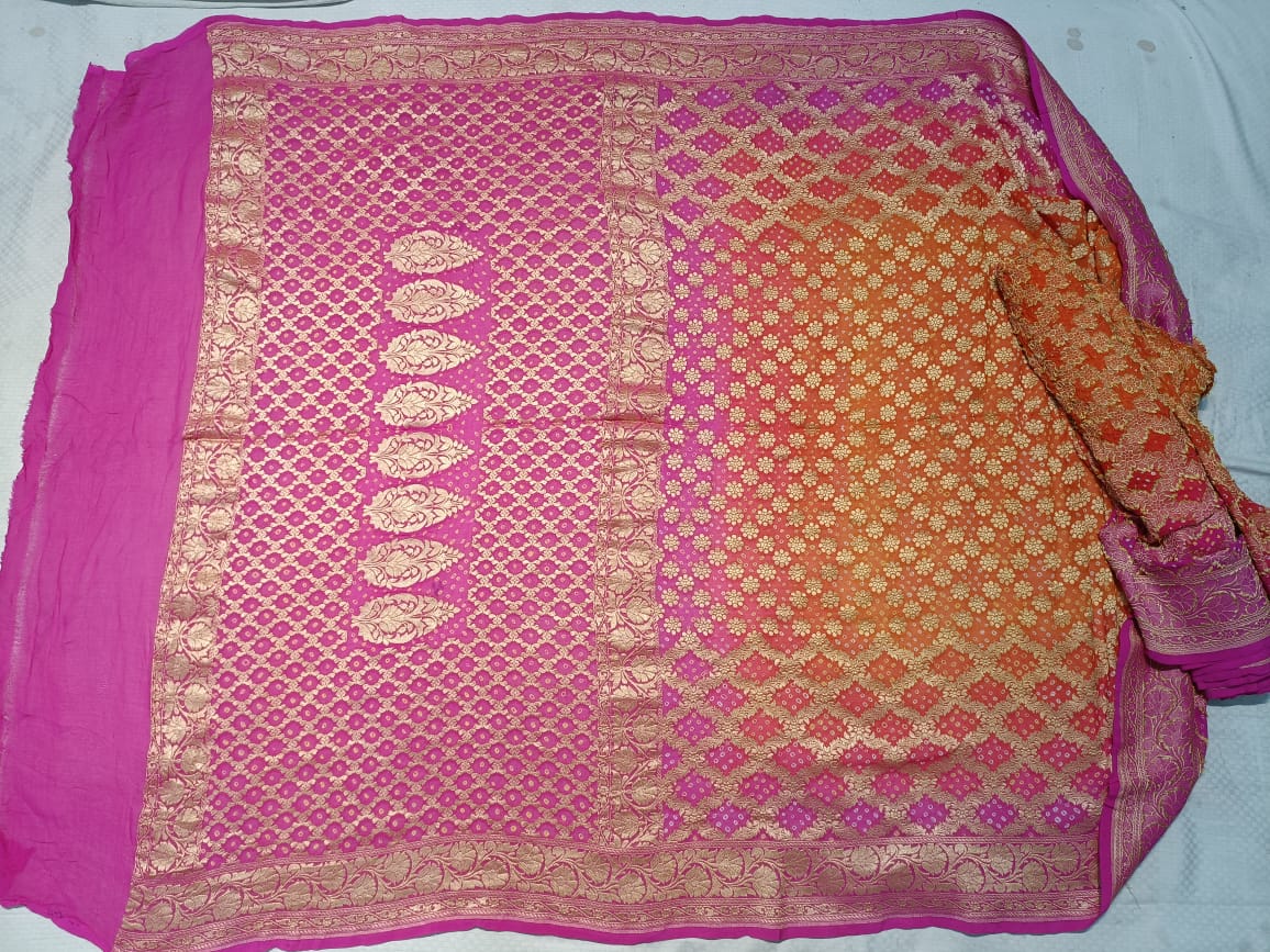 Pure Chiffon Bandhej Saree by Banarasi Culture