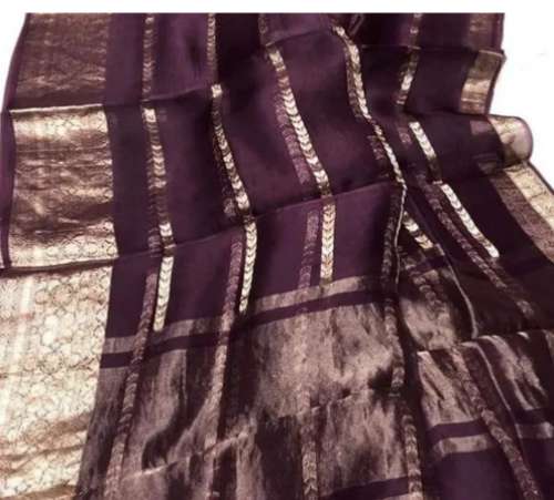 Banarasi Stripe Dyble Kora Organza Fancy Saree by Ibrah Fabrics