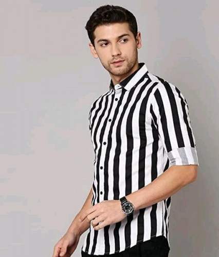 Black and White Striped Design Shirt by Evilato