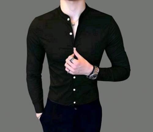 Plain Cotton Black Stylish Shirt  by Evilato