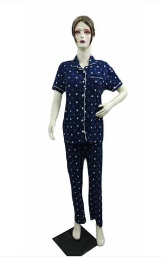  Cotton Blue Women Printed Half Sleeve Night Suit by Lovish Knitwear