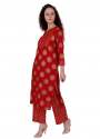 Red Printed Rayon Kurti Pant Set thumb 1