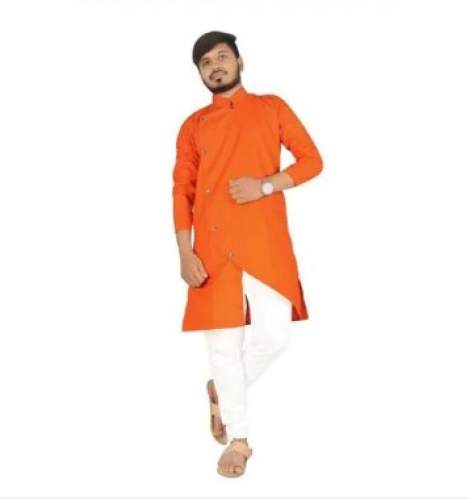 Orange Mens Cotton Kurta Pajama Set