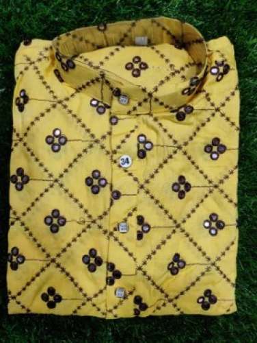 Yellow Mens Embroidered Kurta