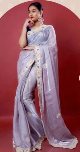 Organza Purple Saree For Women by Paris World