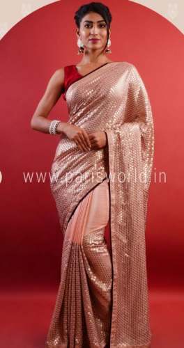Sequence Saree With Maroon Piping