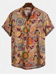 Mens Digital Printed Brown Rayon Shirt