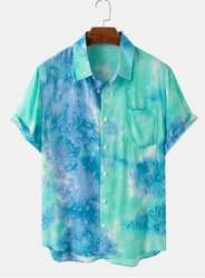 Sky Blue Mens Rayon Digital Printed Shirt